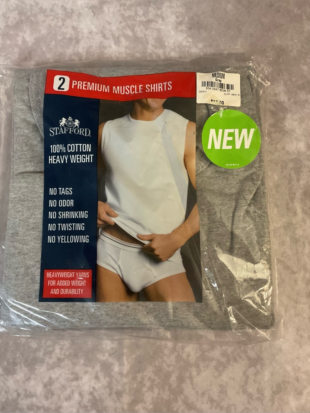 STAFFORD PREMIUM MUSCLE SHIRTS 100% COTTON NO TAGS 2-PK GRAY SIZE MEDIUM
